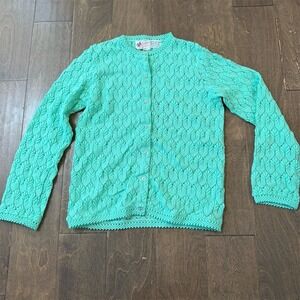 Americana Cardigan Sweater Womens M‎ Mint Green Openwork Button Front